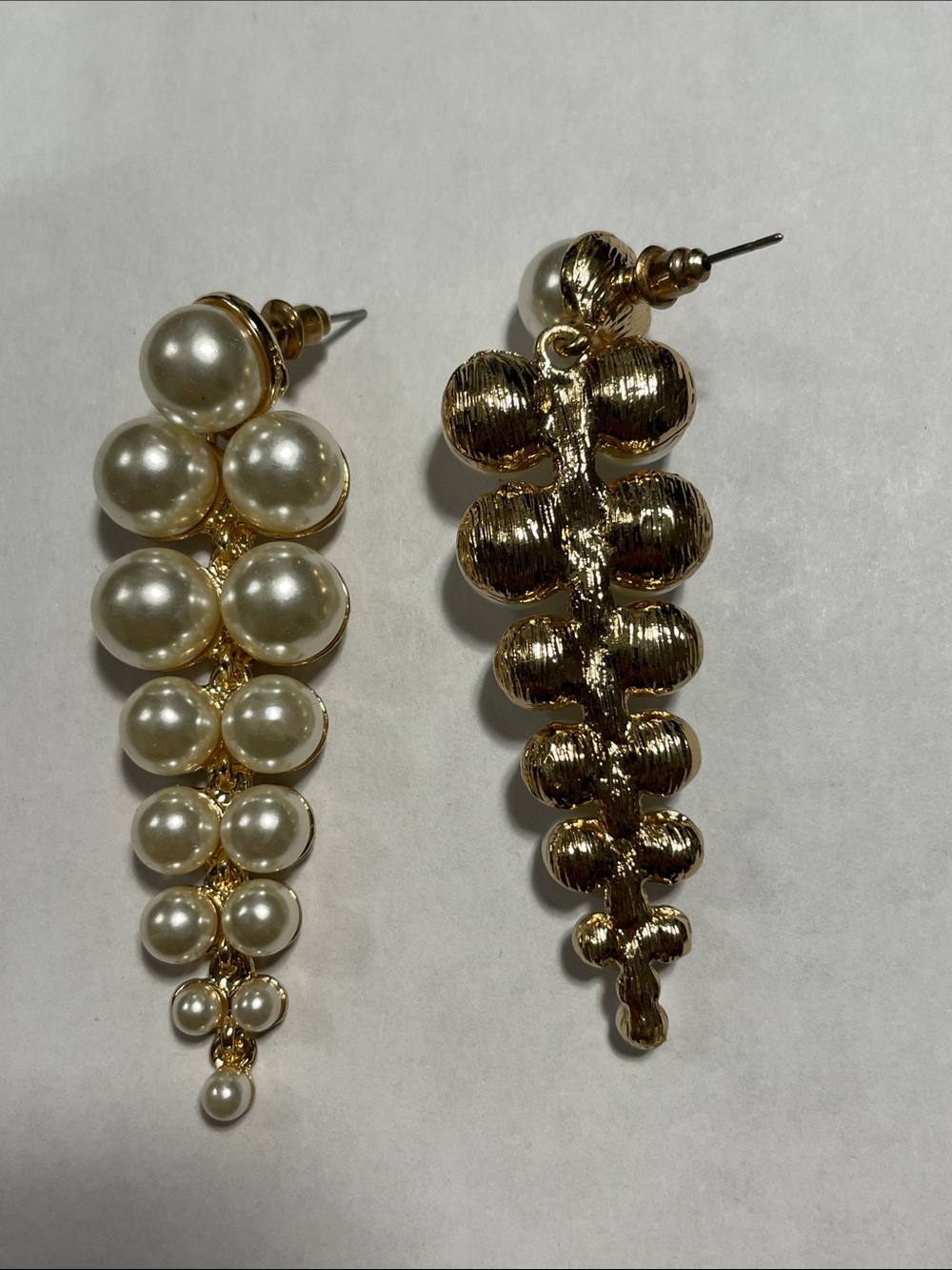 Gold-Tone Cream Pearl Cascade Drop Earrings - Picture 2 of 3